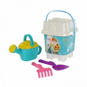 Набор Disney Холодное сердце №18: ведро-замок большое с наклейкой, ситечко-замок большое, лопатка №32, грабельки №32, лейка №8 (Полесье, 65780)