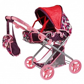 Коляска для кукол, резиновые колеса 14 см, металлическая рама, корзина, сумка, переноска (Карапуз, 63HJ-19-C1)