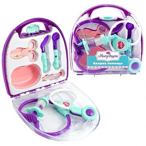 Медицинский набор в чемоданчике - Скорая помощь, 7 предметов, фиолетовый, свет и звук (Mary Poppins, 453151)