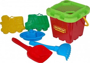 Набор №305: ведро-крепость большое, ситечко-крепость большое, лопатка №5, грабельки №5, 2 формочки, кораблик Юнга (Полесье, 35554) (ассортимент)