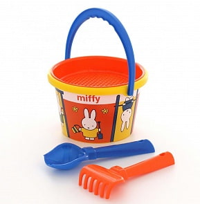 Миффи-4 набор №1: ведро среднее с наклейкой, ситечко, совок №2, грабельки №2 (Полесье, 64752)
