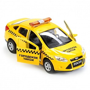 Машина металлическая инерционная – Форд Фокус Такси, 12 см, открываются двери и багажник (Технопарк, SB-16-45-T-WB)