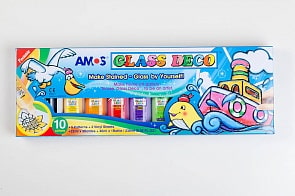 Набор витражных красок с трафаретами – Пароход, 10 цветов (Amos, 19849)