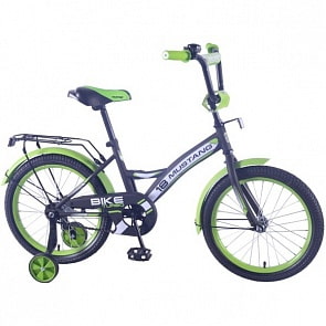 Велосипед детский черно/зеленый матовый 18' gw-тип, багажник, страховочные колеса, звонок (Mustang, ST18045-GW)