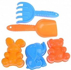 Набор для песка №90: совок, грабли, формочки зайка, медведь, слоник (Нордпласт, Н-190) (ассортимент)