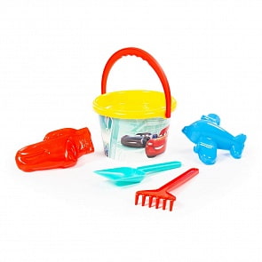 Набор Disney/Pixar - Тачки №11: ведро среднее с наклейкой, ситечко, лопатка, грабельки, 2 формочки (Полесье, 66817) (ассортимент)