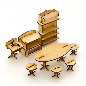 Сборная деревянная модель для кукольного домика - Кухня, 8 позиций (Теремок, КМ-4sim)