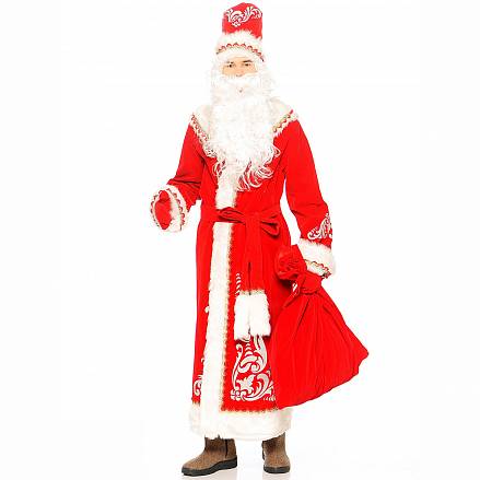 Костюм карнавальный взрослый - Дед Мороз с аппликациями, красный, размер 54-56 