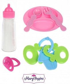 Набор аксессуаров для кормления пупса - Уроки заботы, сетка, 6 предметов (Mary Poppins, 453188)