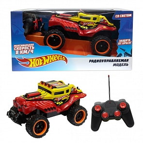 Багги бигвил Hot Wheels на радиоуправлении, со светом, мягкий съёмный корпус, защита от влаги, скорость 8 км/ч, с АКБ, красная (1Toy, Т10986)
