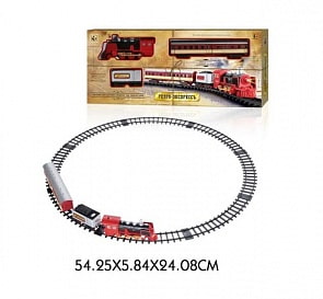 Железная дорога Ретро Экспресс свет, звук, дым, паровоз, 2 вагона, 11 деталей (1Тoy, Т10146)