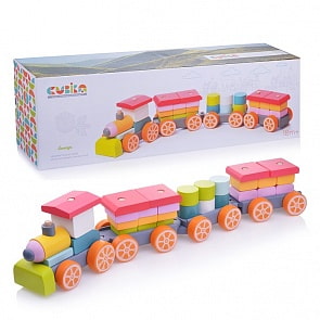 Паровозик-конструктор деревянный - 35 деталей (Cubika, 13319)