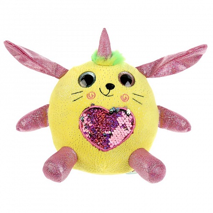 Мягкая игрушка - Кругляш с пайетками в сердечке, желтый, 16 см 