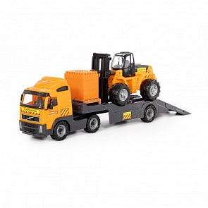 Автомобиль-трейлер Volvo + автокар + конструктор Супер-Микс 30 элементов на поддоне, в коробке (Полесье, 1572)