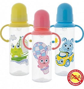 Бутылочка полипропиленовая с ручками и силиконовой соской, 250 мл. (Курносики, 11113)