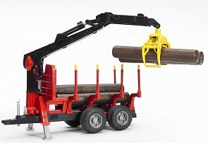 Bruder. Прицеп для перевозки леса с манипулятором и брёвнами (Bruder, 02-252)