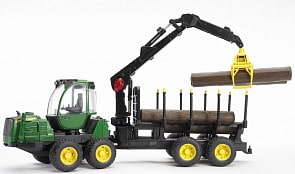 Трактор Bruder John Deere 1210E с прицепом с манипулятором и брёвнами (Bruder, 02-133)