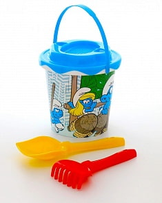 Набор №1 - Смурфики: Затерянная деревня-3: ведро с наклейкой, ситечко Солнышко, лопатка №5, грабельки №5 (Полесье, 64950) (ассортимент)