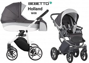 Детская коляска Bebetto Holland New - 2 в 1 - шасси белый/BIA - W08 (Bebetto, WB170_W08)