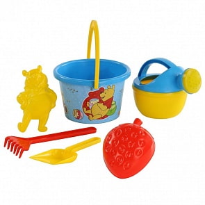 Набор Disney Винни и его друзья №8: ведро среднее с наклейкой, лопатка, грабельки, формочки Медвежонок Винни + клубника, лейка малая №4 (Полесье, 66909)