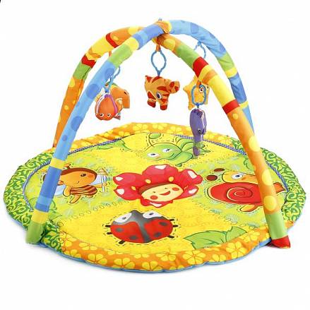 Коврик детский - Цветочек, с мягкими игрушками на подвеске, в сумке 