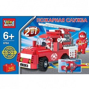 Конструктор 2-в-1 – Пожарная служба (машина и вертолет), 140 деталей (Город мастеров, BB-6764-Rsim)
