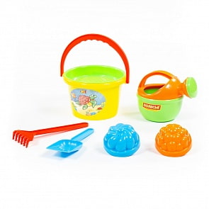 Набор №204: ведро среднее, ситечко, лопатка, грабельки, 2 формочки, лейка малая №4 (Полесье, 4368)