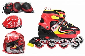 Коньки роликовые, колеса пвх, передние колеса со светом, размер S 30-33, красные, в комплекте с защитой и шлемом (1Toy, Т59750)