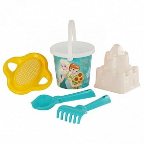 Набор Disney Холодное сердце №19: ведро малое с наклейкой, ситечко-цветок, совок №2, грабельки №2, формочка замок квадратный (Полесье, 70623)