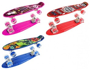 Пениборд 56 см, принт, pu колеса светящиеся 60х45 мм, несколько цветов (WX-203PUL)