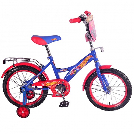 Детский велосипед – Hot Wheels, колеса 16 дюйм, GW -тип, багажник страховочные колеса, звонок, сине-красный 
