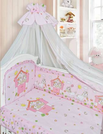 Комплект в кроватку – Лошадки, 7 предметов, розовый 