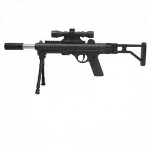 Автомат с лазерным и оптическим прицелом, съемный приклад на подставке, с пульками (1B01605)