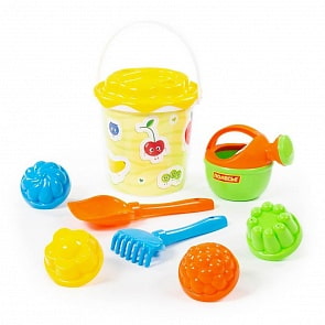 Набор №336: ведро с наклейкой, ситечко Солнышко, лопатка №5, грабельки №5, 4 формочки, лейка малая №4 (Полесье, 5105)