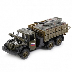 Машина металлическая инерционная Зил 131 военный с танком, свет и звук (Технопарк, CT10-001+G1(WB)sim)