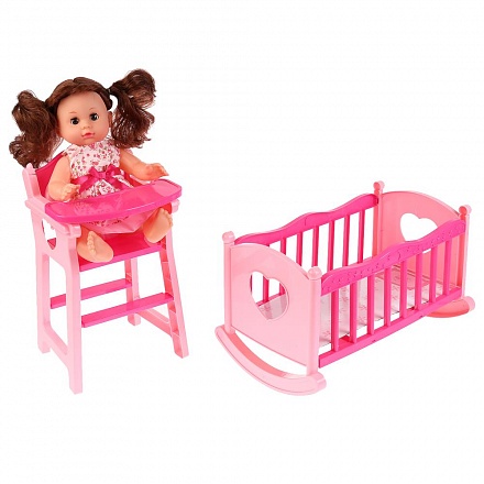 Кроватка-качалка и стульчик  для кормления с куклой 