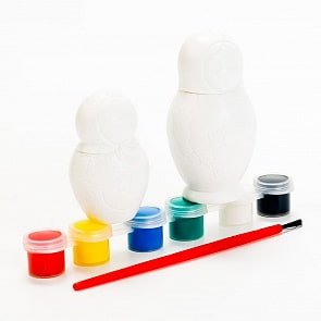 Набор-раскраска: 2 фигурки-матрешки, кисточка, краски (Multiart, BWC1601B)