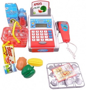 Касса из серии Помогаю Маме в наборе с продуктами и аксессуарами, со световыми и звуковыми эффектами (ABtoys, PT-00816)