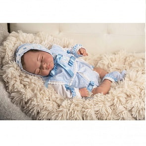 Новорождённый пупс Arias ReBorns Luca винил 45 см., в голубой одежде, похож на настоящего ребёнка (Arias, Т11139)