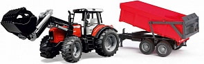 Трактор с погрузчиком и прицепом - Massey Ferguson 7480 (Bruder, 01-138) 