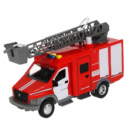 Машина Пожарная ГАЗон Next 22 см свет-звук брызгает водой двери открываются пластиковая 