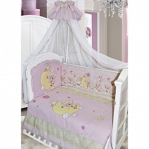 Комплект в кроватку 7 предметов - Овечка на луне, розовый (Золотой Гусь, 1226-z)