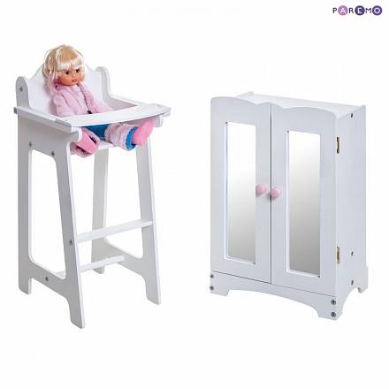 Набор кукольной мебели - шкаф+стул, белый 