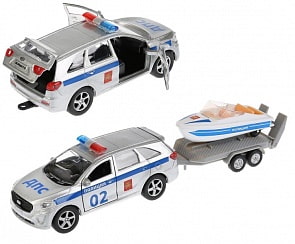 Инерционная металлическая машина Kia Sorento Prime - Полиция, 12 см с лодкой 7,5 см. (Технопарк, SB-18-03WB)