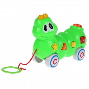 Музыкальная каталка – Гусеница, свет и звук, на веревке (Умка, B610846-R)