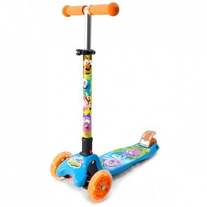 Трехколесный складной самокат – Смешарики, светящиеся колеса 12 и 8 см, оранжево-голубой (S103SMEsim)