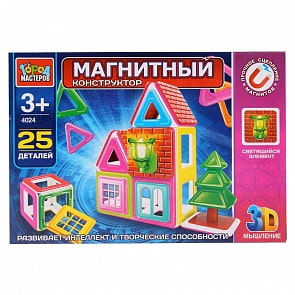 Конструктор магнитный – Домик со светящимся элементом, 25 деталей (Город мастеров, DT-4024-R)