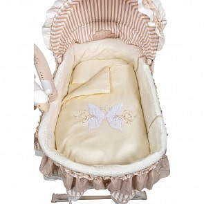 Набор в люльку 6 предметов: одеяло, подушка, пододеяльник, простыня, наволочка, матрас - Butterflies, бежевый (Kids Fashion, УТ-0002182)
