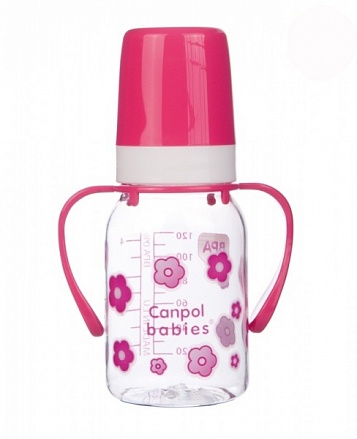 Бутылочка тритановая с ручками с силиконовой соской, 120 мл, 3+, розовый  