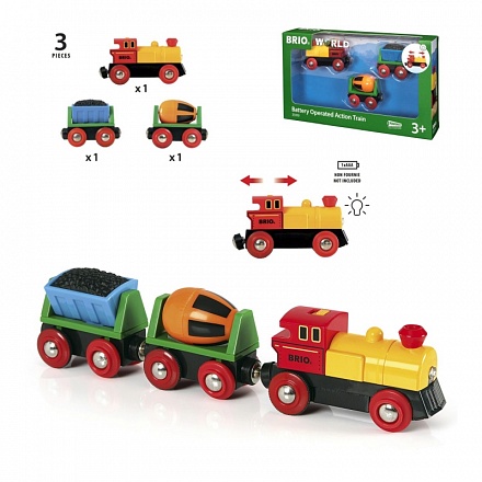Игровой набор Грузовой поезд с бетономешалкой и грузом угля 